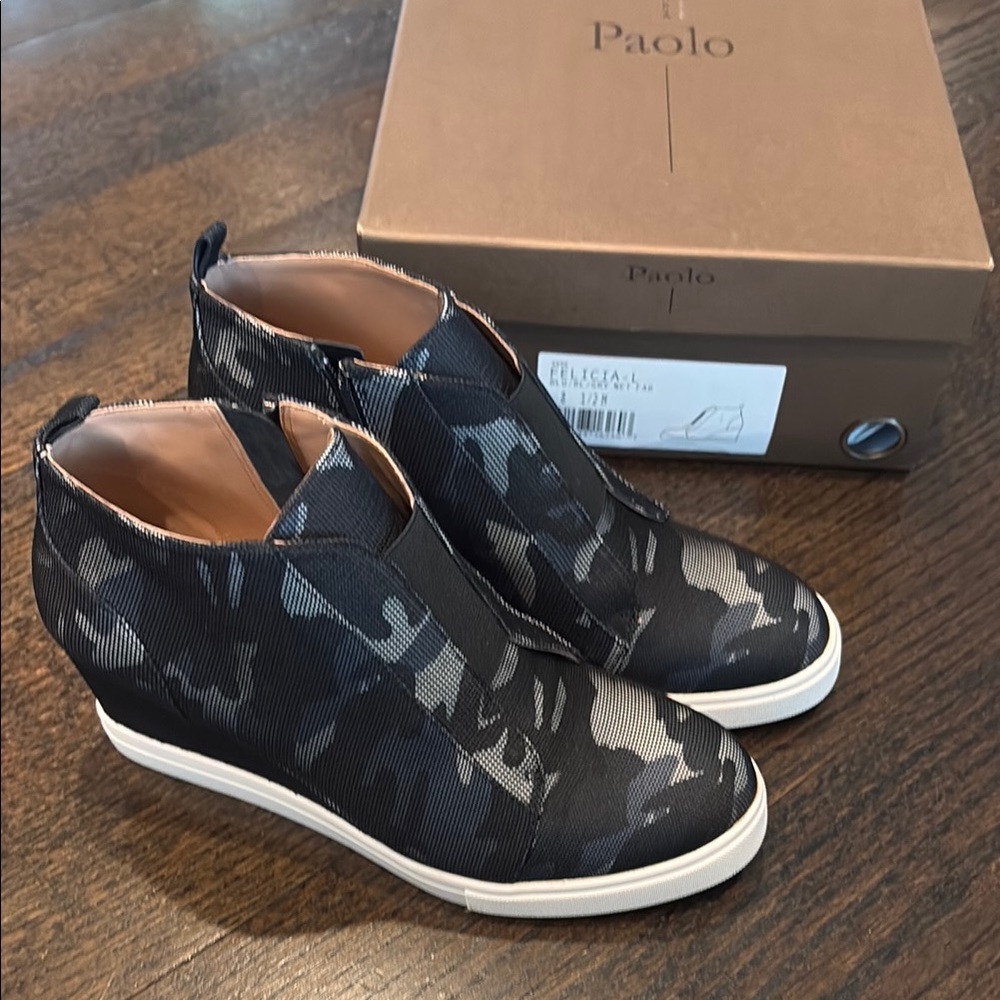 Paolo Black and Gray Slip-On Sneakers. Camouflaged, blue, black , gray. NWT